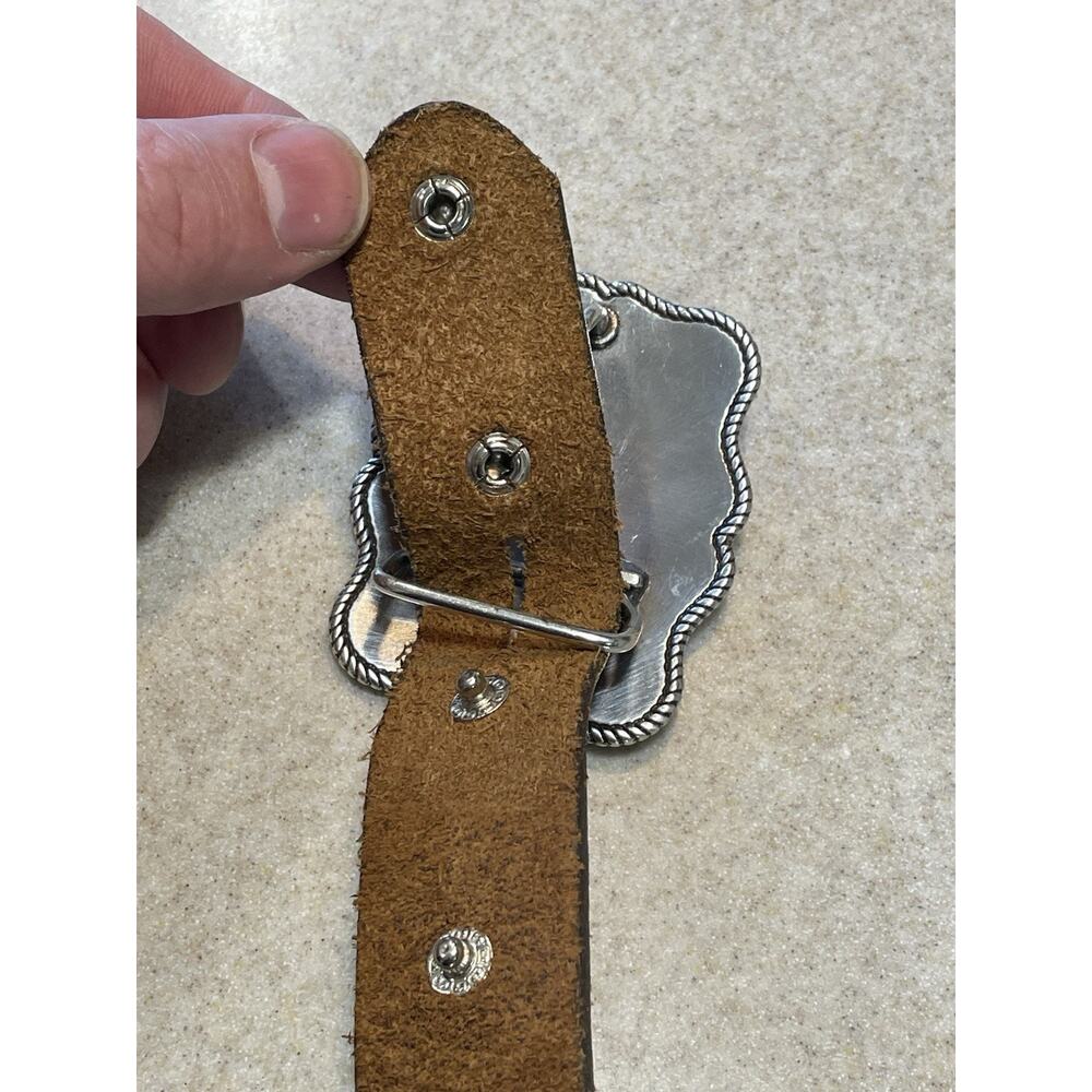 Justin Floral Tooled Leather Kids Belt American Buckle Brown Size -24 USA Flag - Picture 4 of 14